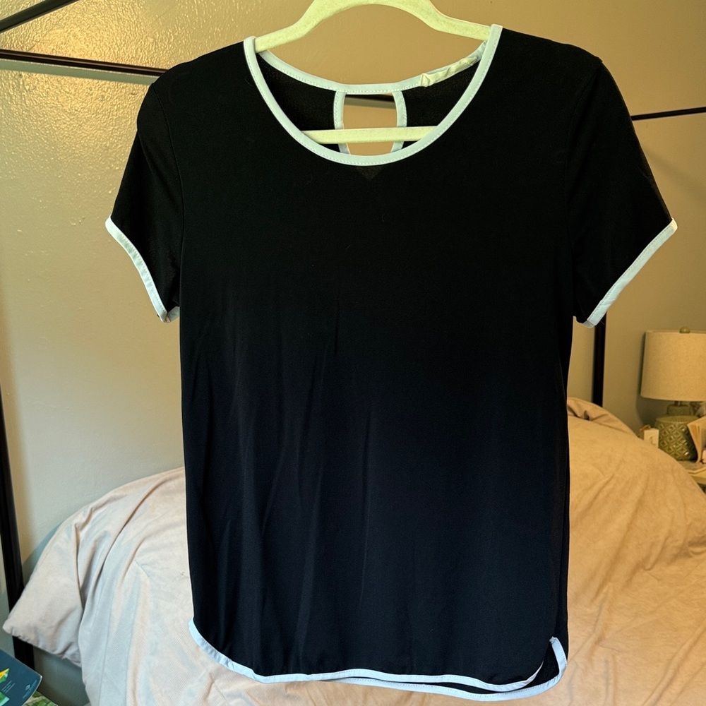 Chic Black Short Sleeve Women's Tee with White Trim